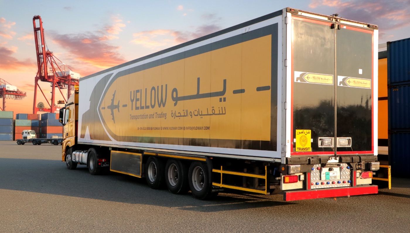 Yellow trailer at a container port